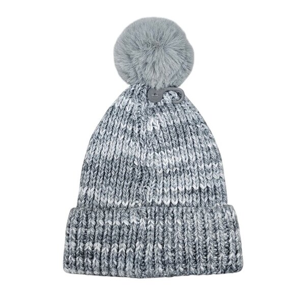 Time and Tru Space Dye New Pom Winter Grey Combo Beanie Hat - Picture 1 of 6